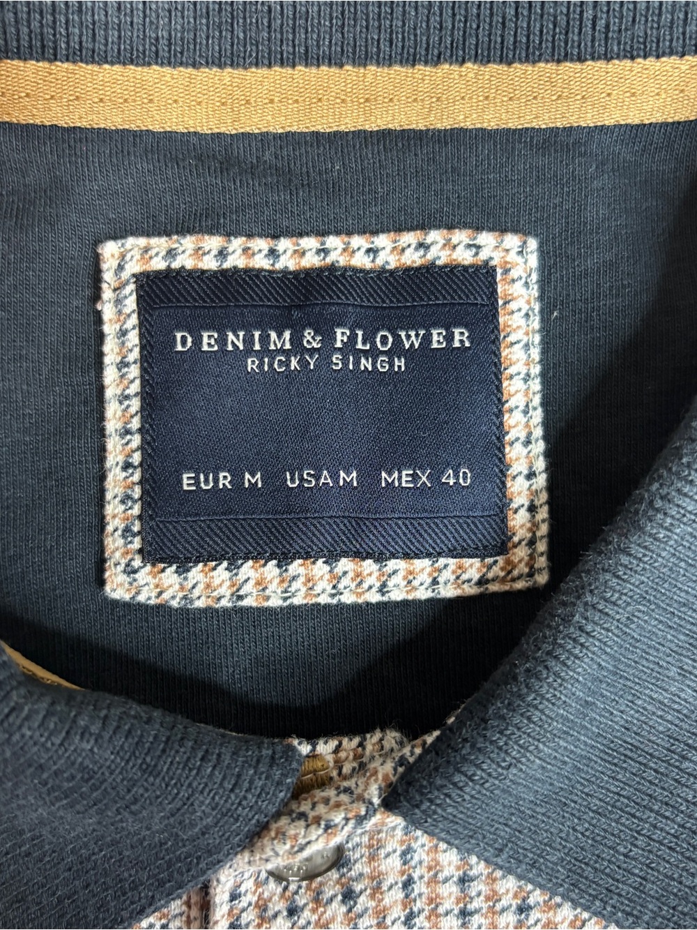 Denim & Flower Ricky Singh Preppy Mod Houndstooth Polo Shirt M - Picture 2 of 10